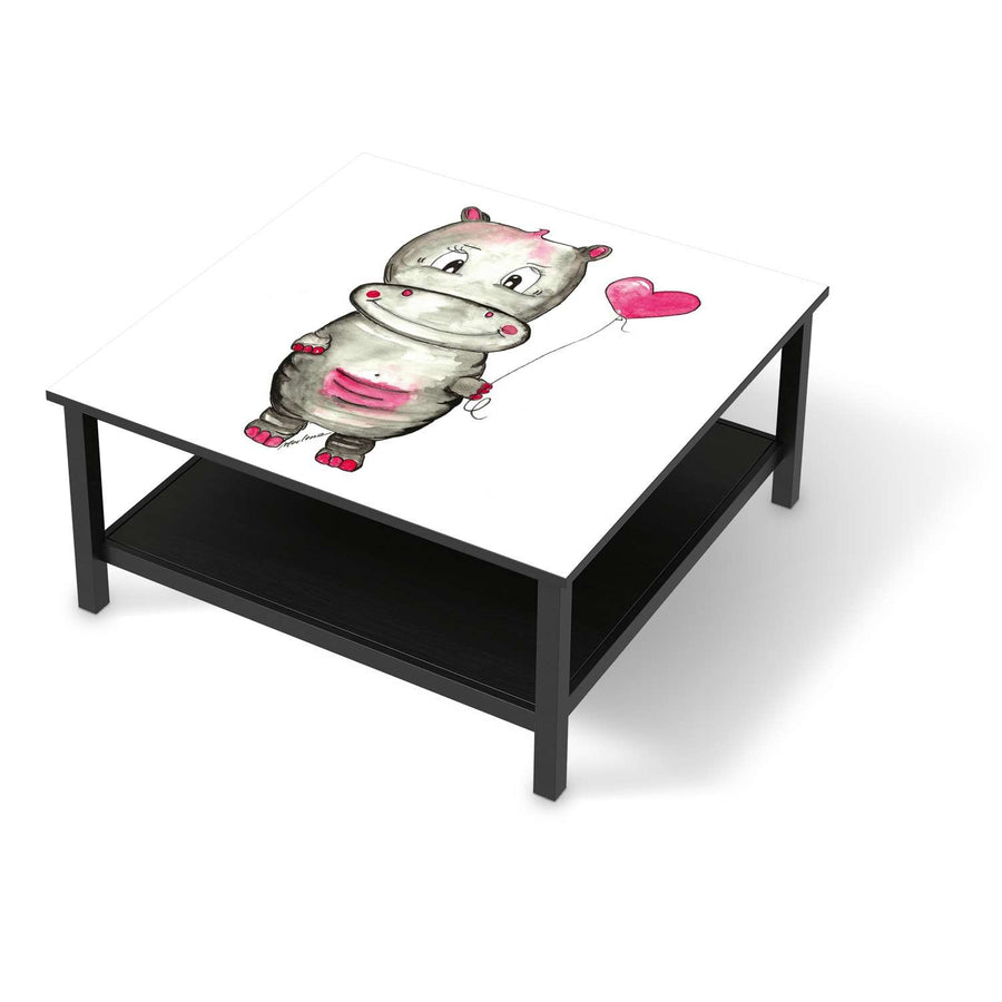 Klebefolie für Möbel Nilpferd mit Herz - IKEA Hemnes Couchtisch 90x90 cm - schwarz