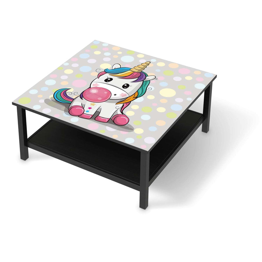 Klebefolie für Möbel Rainbow das Einhorn - IKEA Hemnes Couchtisch 90x90 cm - schwarz