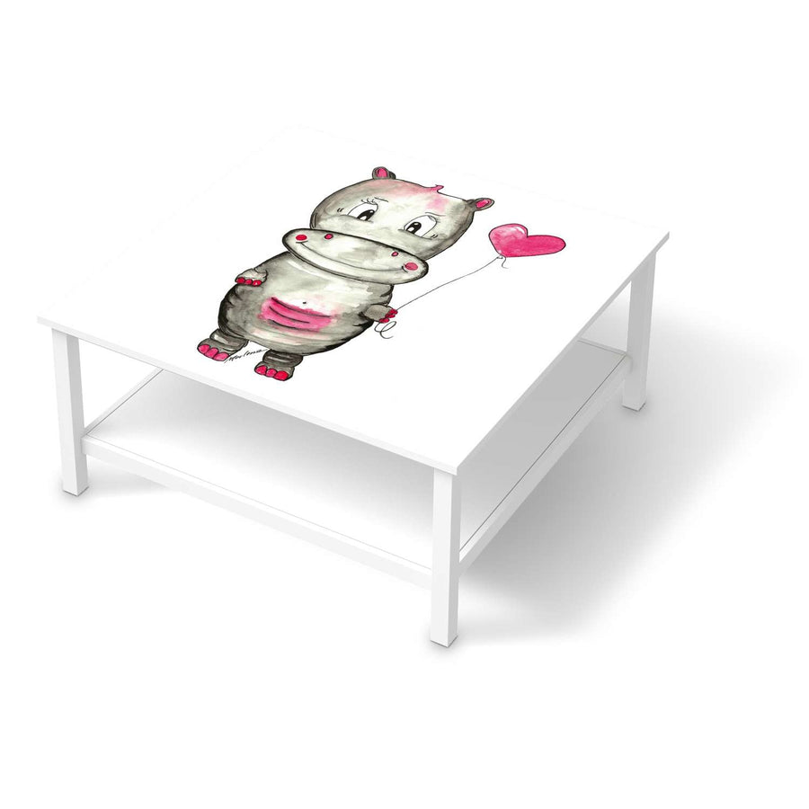 Klebefolie für Möbel Nilpferd mit Herz - IKEA Hemnes Couchtisch 90x90 cm  - weiss