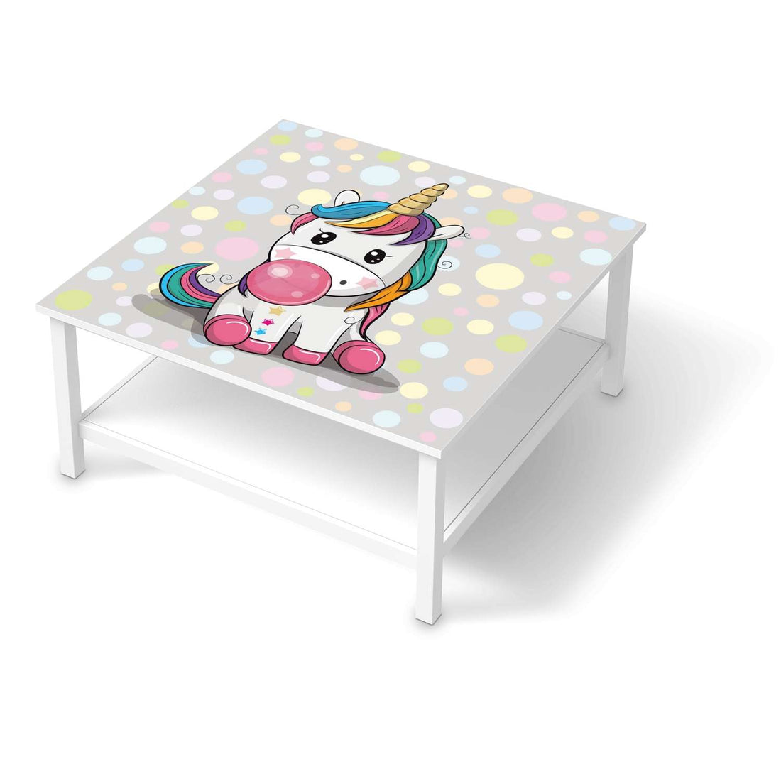 Klebefolie für Möbel Rainbow das Einhorn - IKEA Hemnes Couchtisch 90x90 cm  - weiss