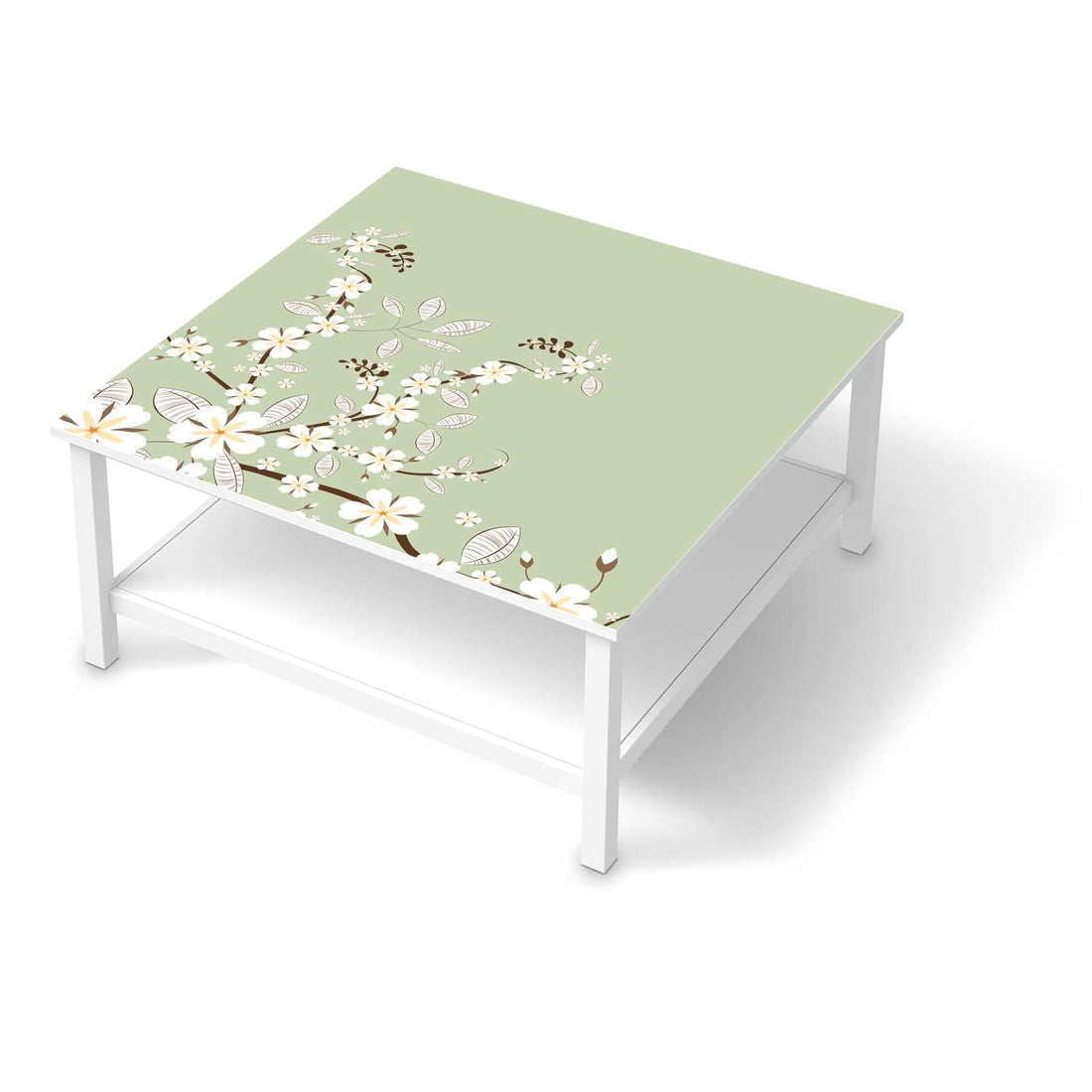 Klebefolie für Möbel White Blossoms - IKEA Hemnes Couchtisch 90x90 cm  - weiss