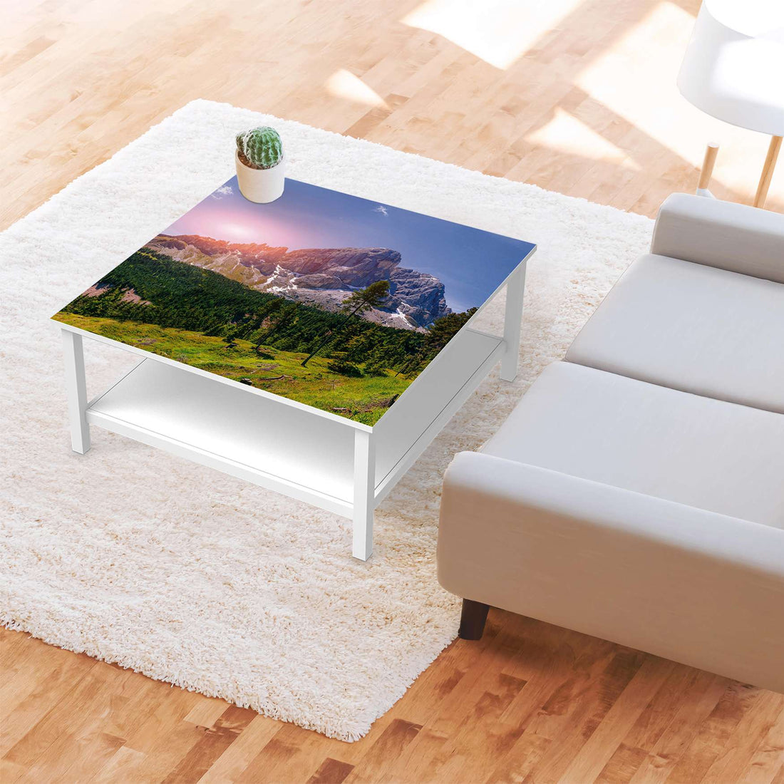 Klebefolie für Möbel Alpenblick - IKEA Hemnes Couchtisch 90x90 cm - Wohnzimmer