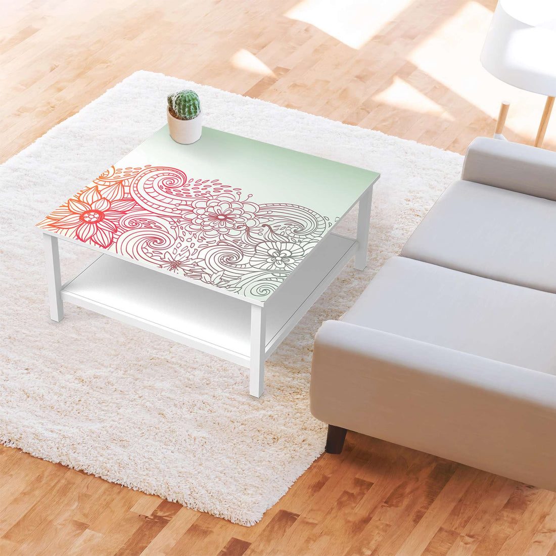 Klebefolie für Möbel Floral Doodle - IKEA Hemnes Couchtisch 90x90 cm - Wohnzimmer