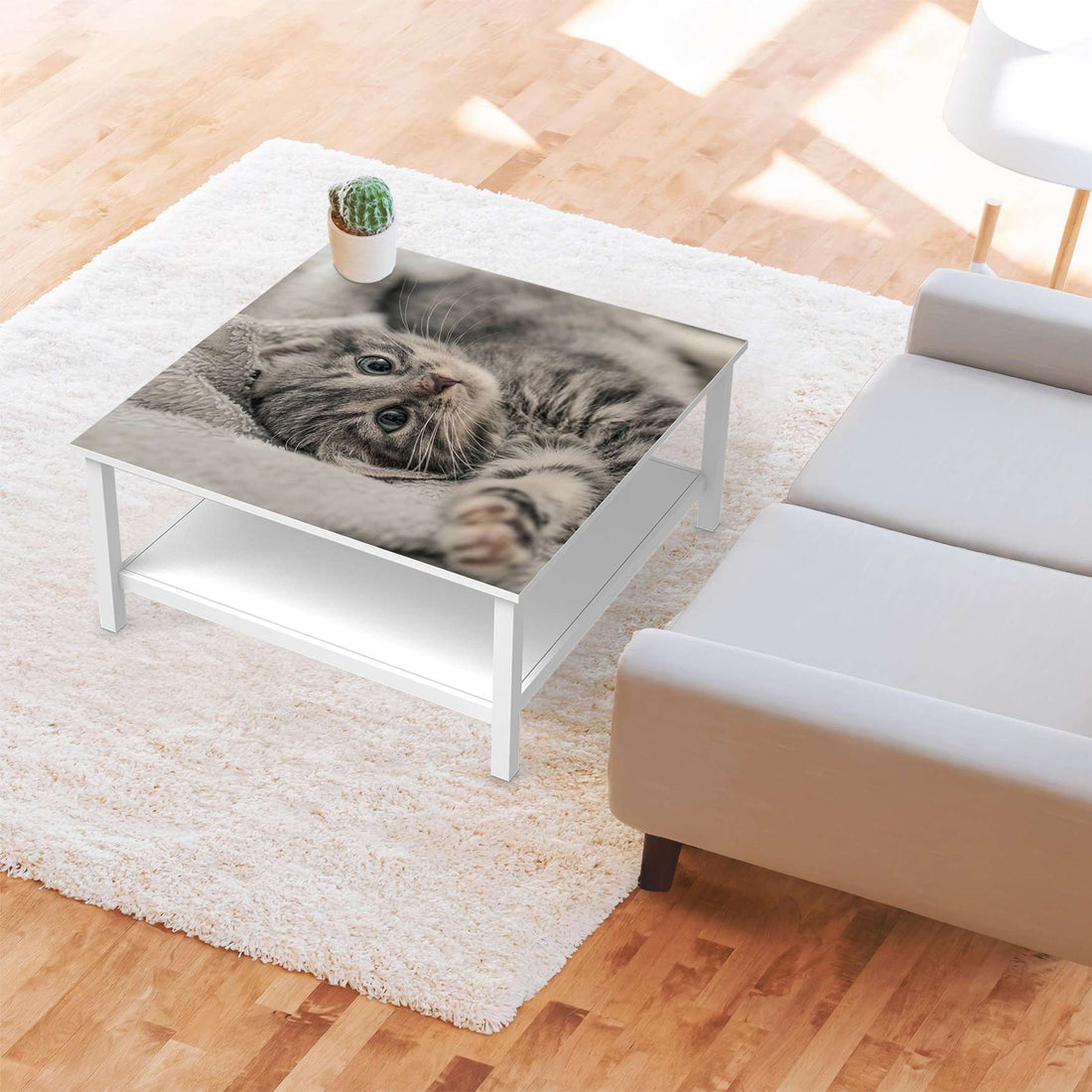 Klebefolie für Möbel Kitty the Cat - IKEA Hemnes Couchtisch 90x90 cm - Wohnzimmer