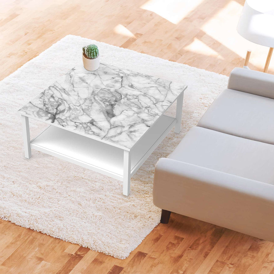 Klebefolie für Möbel Marmor weiß - IKEA Hemnes Couchtisch 90x90 cm - Wohnzimmer