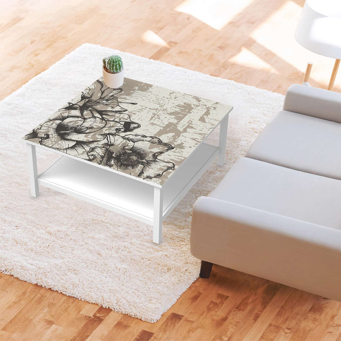 Klebefolie für Möbel Styleful Vintage 1 - IKEA Hemnes Couchtisch 90x90 cm - Wohnzimmer