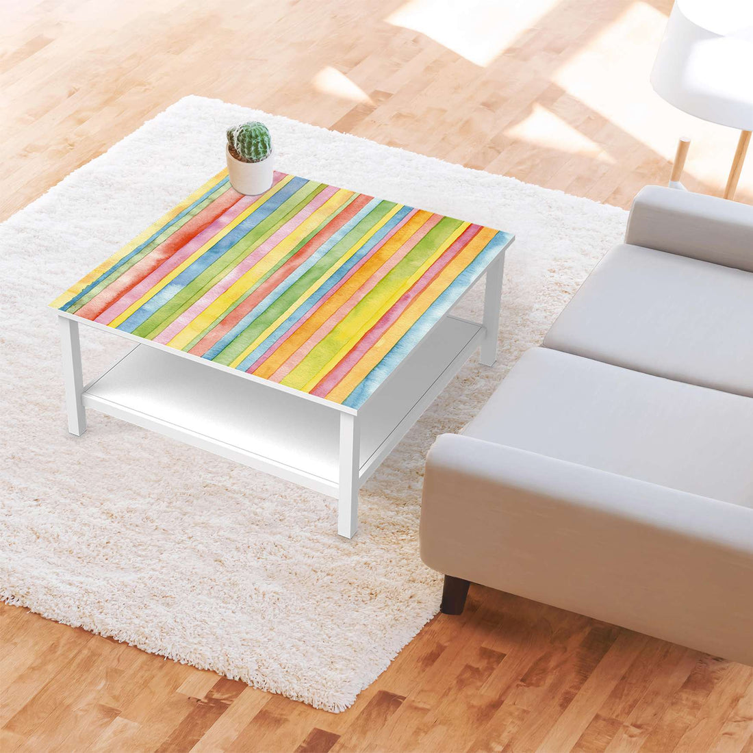 Klebefolie für Möbel Watercolor Stripes - IKEA Hemnes Couchtisch 90x90 cm - Wohnzimmer