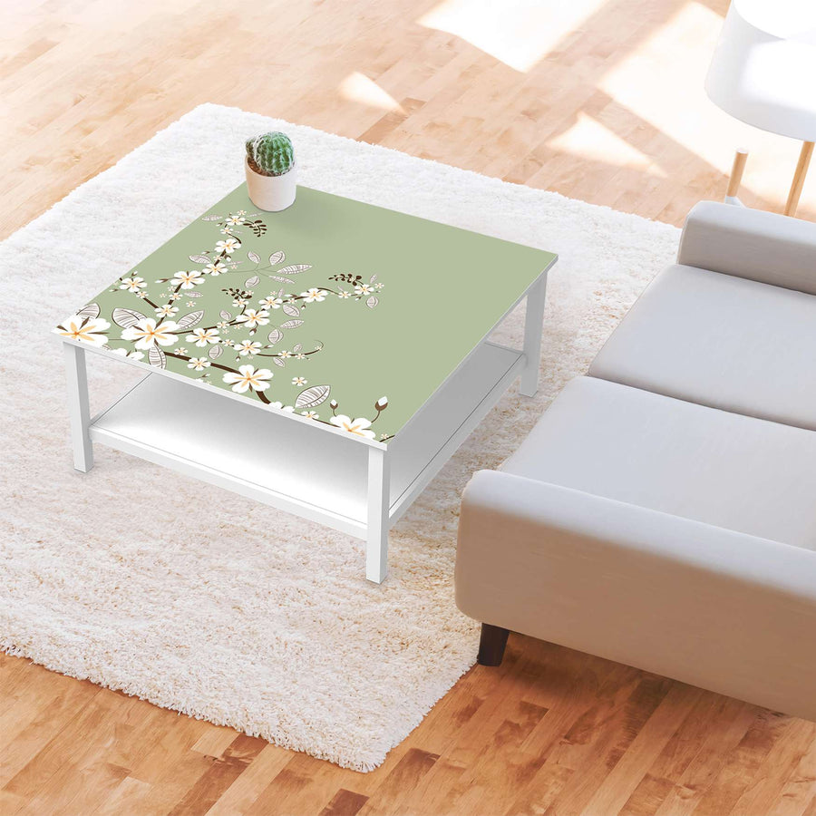 Klebefolie für Möbel White Blossoms - IKEA Hemnes Couchtisch 90x90 cm - Wohnzimmer