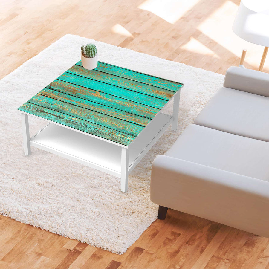 Klebefolie für Möbel Wooden Aqua - IKEA Hemnes Couchtisch 90x90 cm - Wohnzimmer