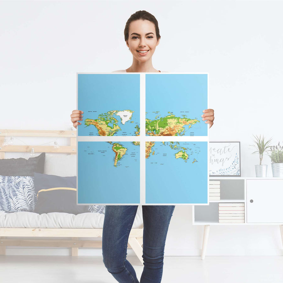 Klebefolie für Möbel Geografische Weltkarte - IKEA Kallax Regal 4 Türen - Folie
