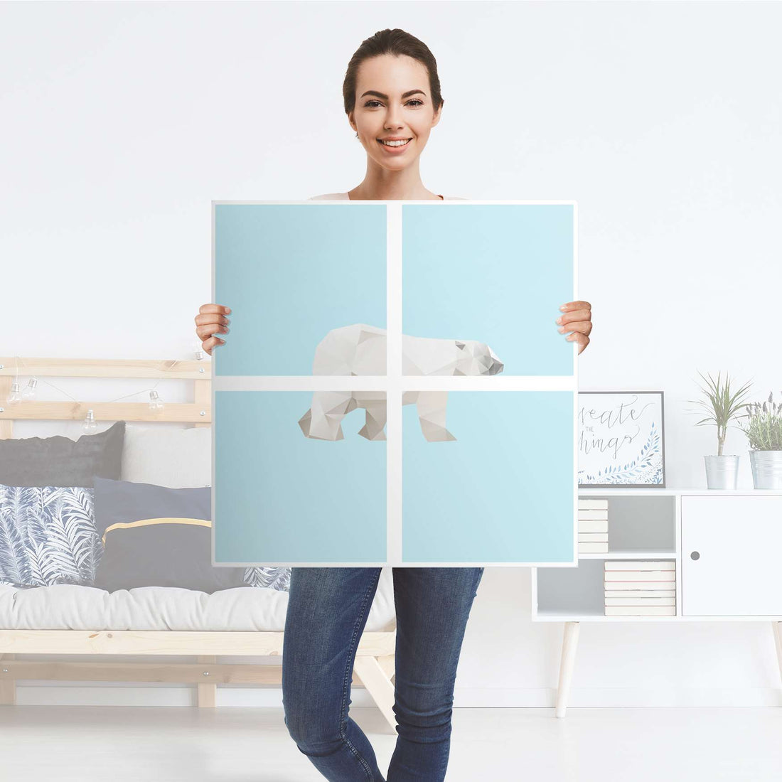 Klebefolie für Möbel Origami Polar Bear - IKEA Kallax Regal 4 Türen - Folie