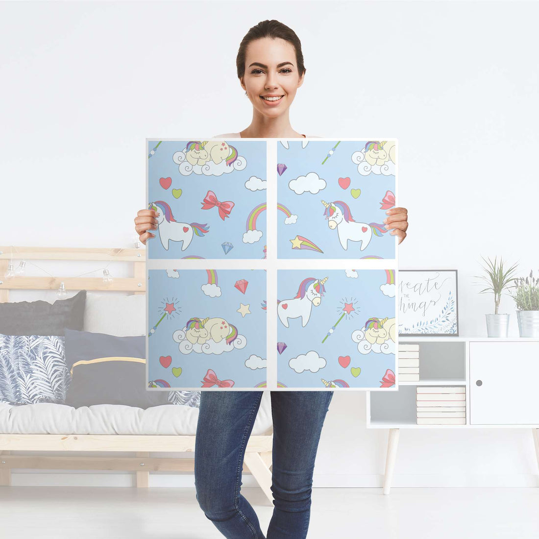 Klebefolie für Möbel Rainbow Unicorn - IKEA Kallax Regal 4 Türen - Folie