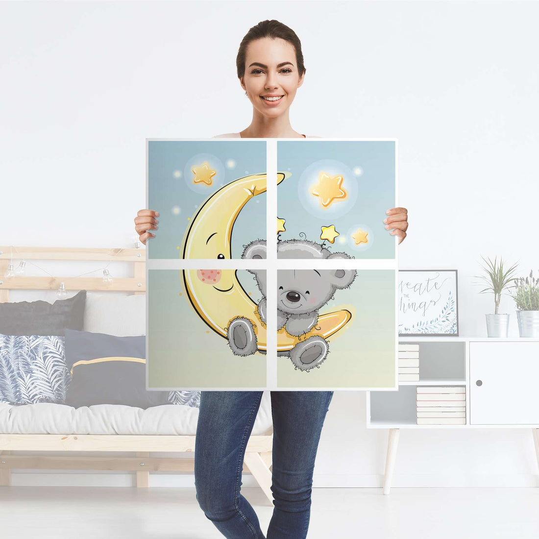 Klebefolie für Möbel Teddy und Mond - IKEA Kallax Regal 4 Türen - Folie