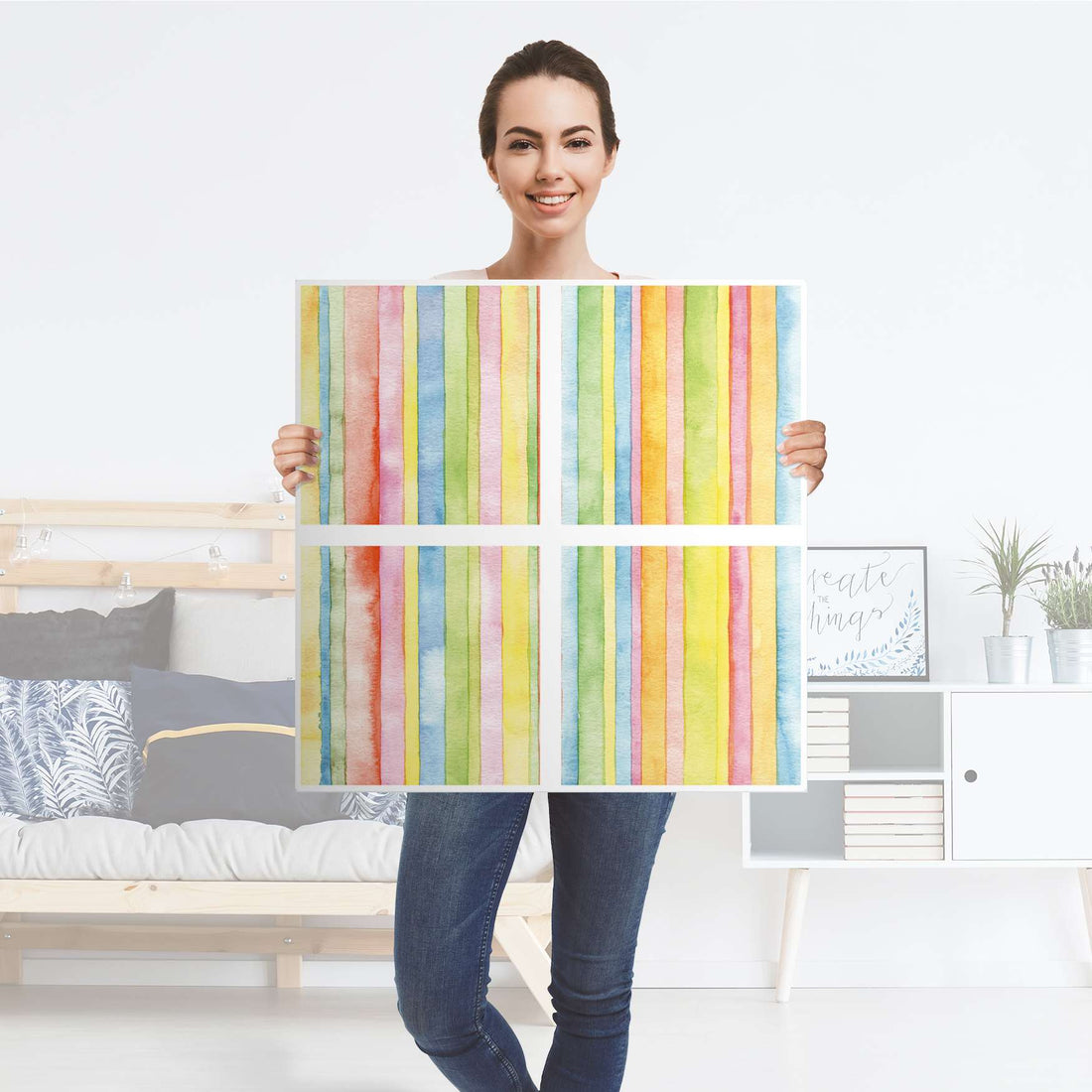 Klebefolie für Möbel Watercolor Stripes - IKEA Kallax Regal 4 Türen - Folie