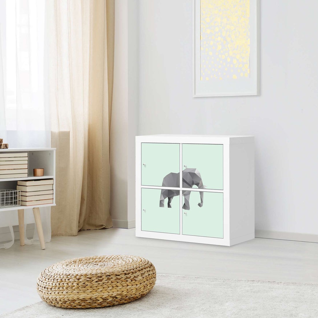 Klebefolie für Möbel Origami Elephant - IKEA Kallax Regal 4 Türen - Kinderzimmer