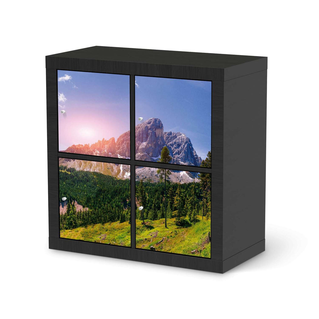Klebefolie für Möbel Alpenblick - IKEA Kallax Regal 4 Türen - schwarz