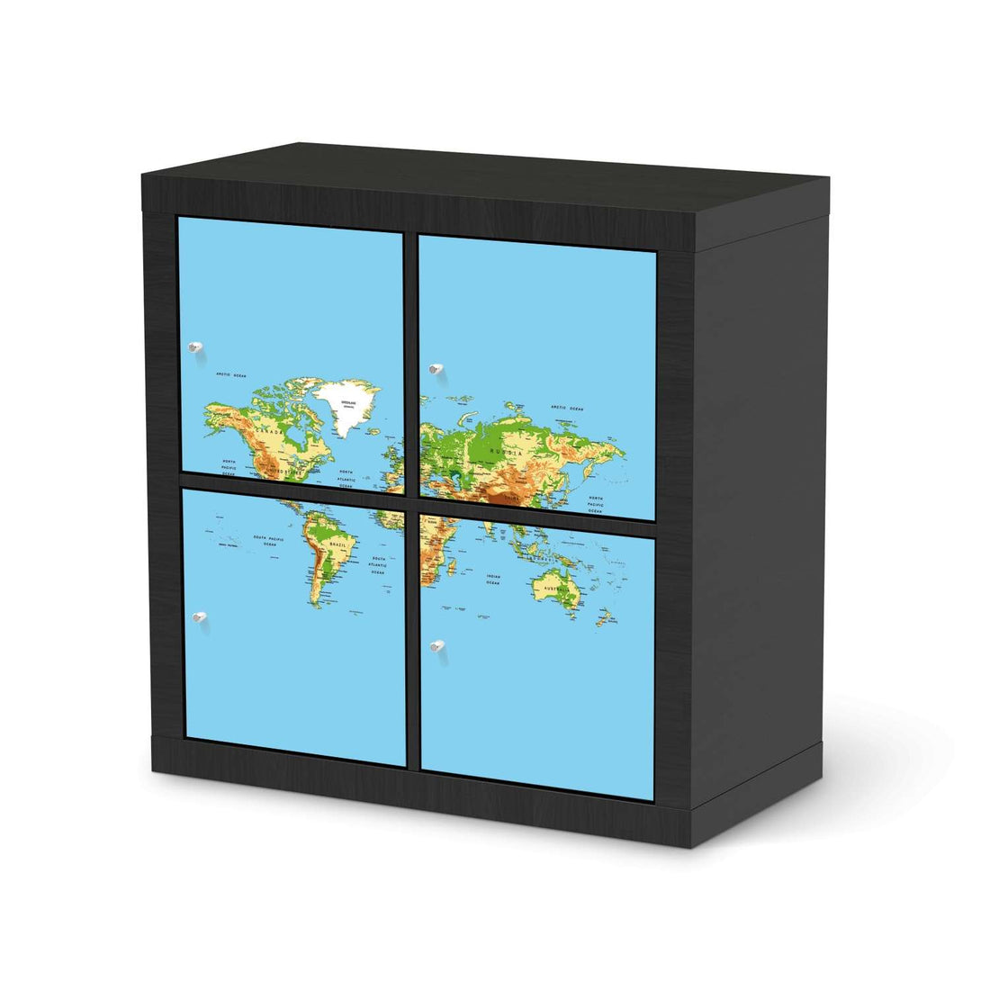 Klebefolie für Möbel Geografische Weltkarte - IKEA Kallax Regal 4 Türen - schwarz