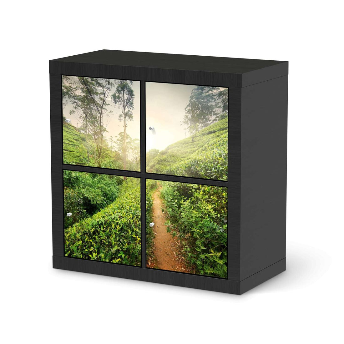 Klebefolie für Möbel Green Tea Fields - IKEA Kallax Regal 4 Türen - schwarz