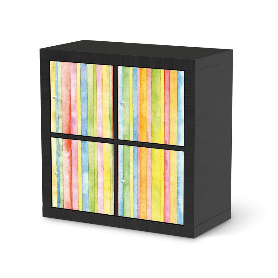 Klebefolie für Möbel Watercolor Stripes - IKEA Kallax Regal 4 Türen - schwarz