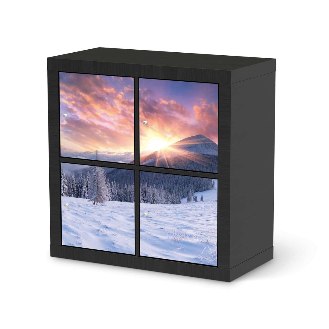 Klebefolie für Möbel Zauberhafte Winterlandschaft - IKEA Kallax Regal 4 Türen - schwarz