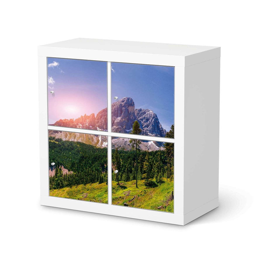 Klebefolie für Möbel Alpenblick - IKEA Kallax Regal 4 Türen  - weiss