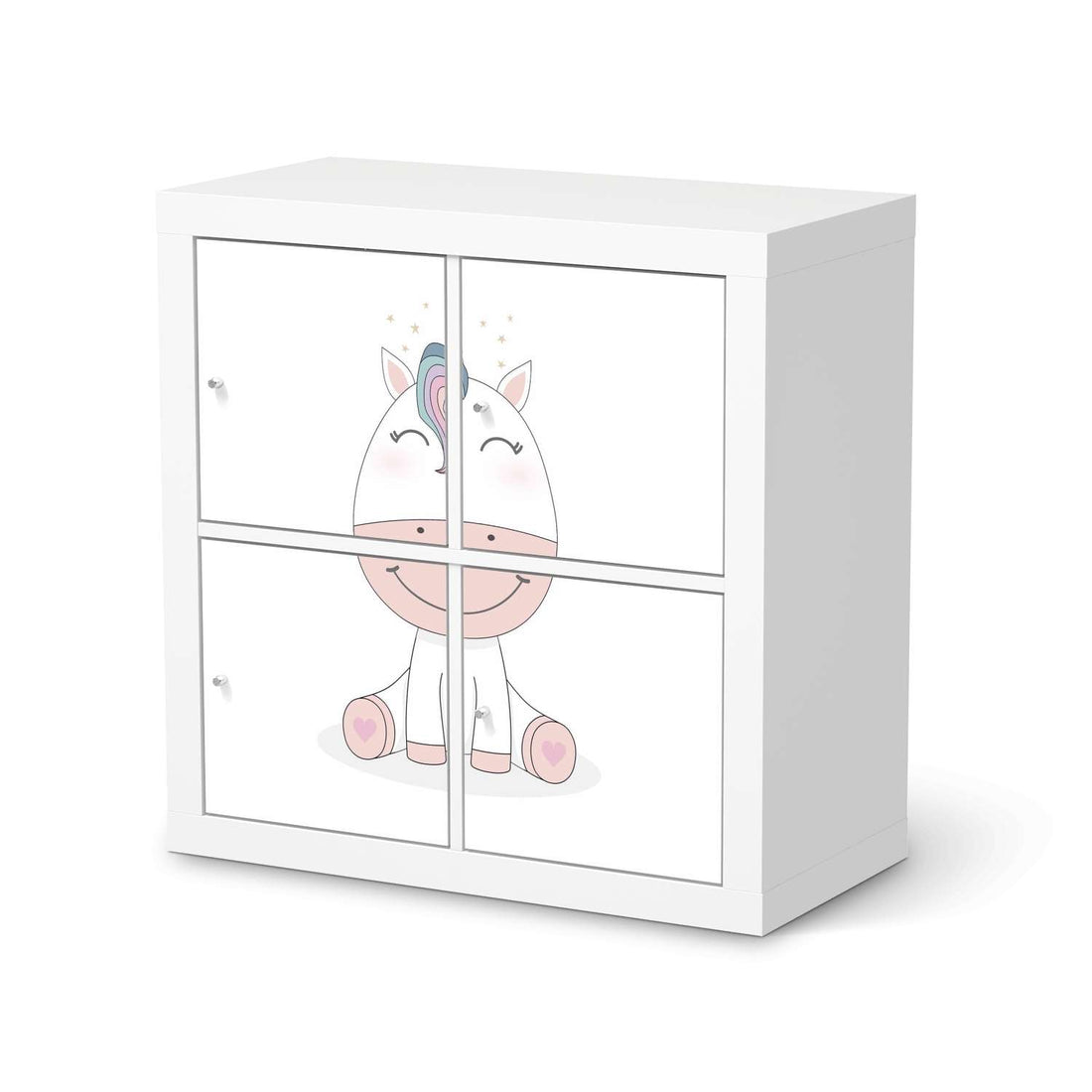 Klebefolie für Möbel Baby Unicorn - IKEA Kallax Regal 4 Türen  - weiss