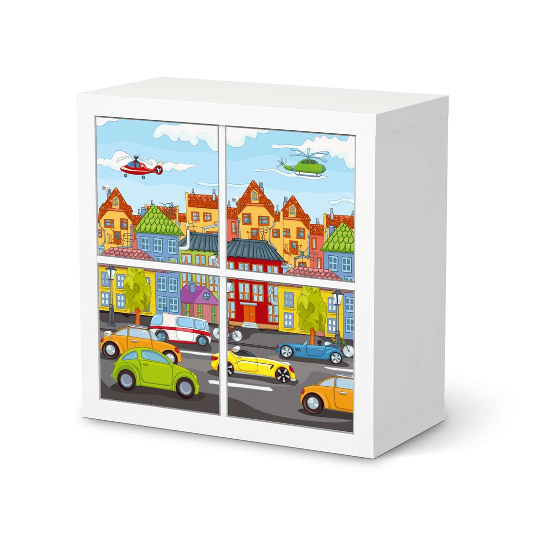 Klebefolie für Möbel City Life - IKEA Kallax Regal 4 Türen  - weiss