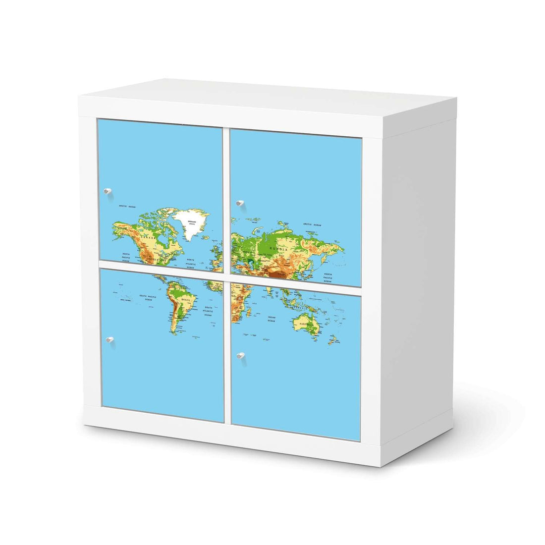 Klebefolie für Möbel Geografische Weltkarte - IKEA Kallax Regal 4 Türen  - weiss