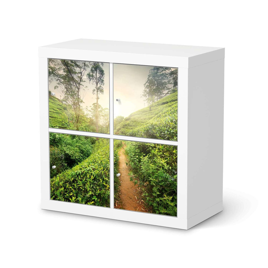Klebefolie für Möbel Green Tea Fields - IKEA Kallax Regal 4 Türen  - weiss