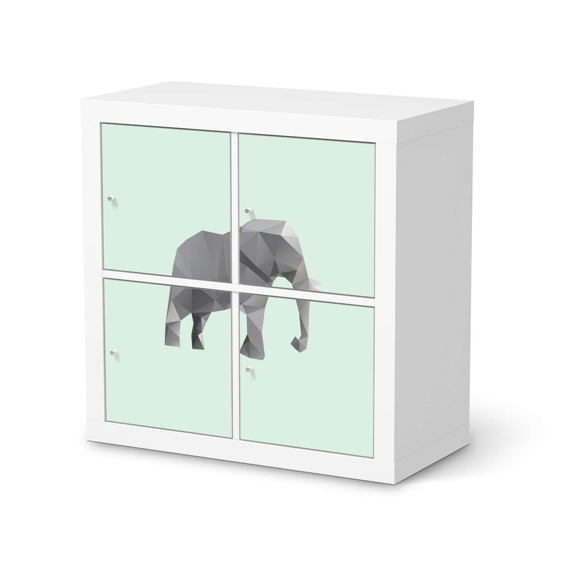 Klebefolie für Möbel Origami Elephant - IKEA Kallax Regal 4 Türen  - weiss
