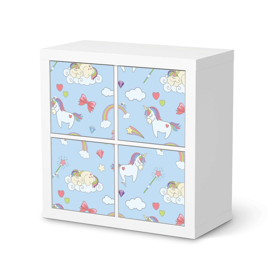 Klebefolie für Möbel Rainbow Unicorn - IKEA Kallax Regal 4 Türen  - weiss