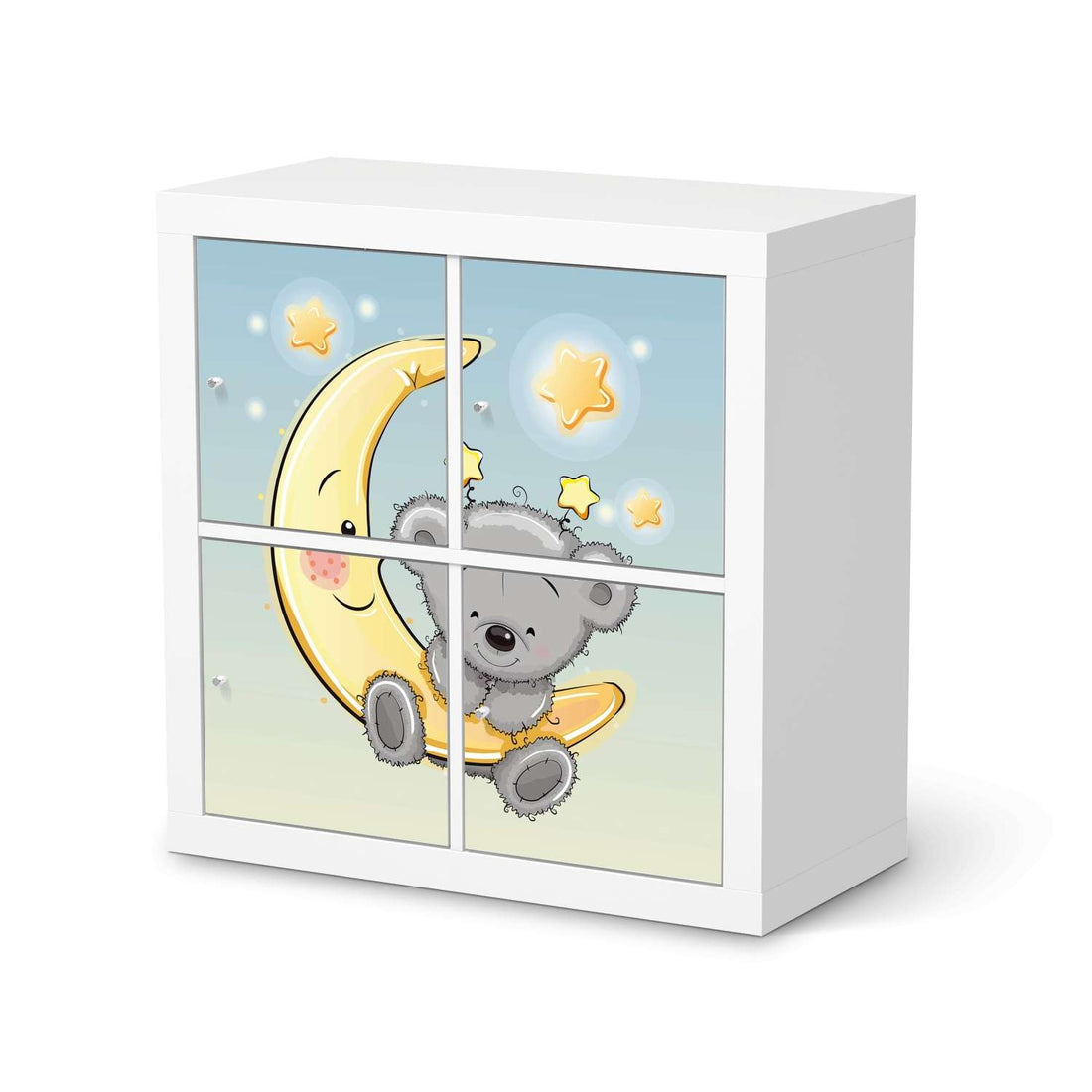 Klebefolie für Möbel Teddy und Mond - IKEA Kallax Regal 4 Türen  - weiss