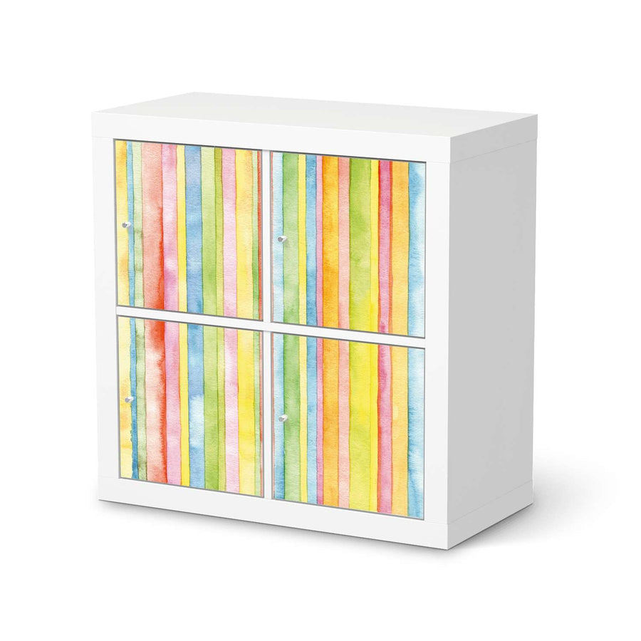 Klebefolie für Möbel Watercolor Stripes - IKEA Kallax Regal 4 Türen  - weiss