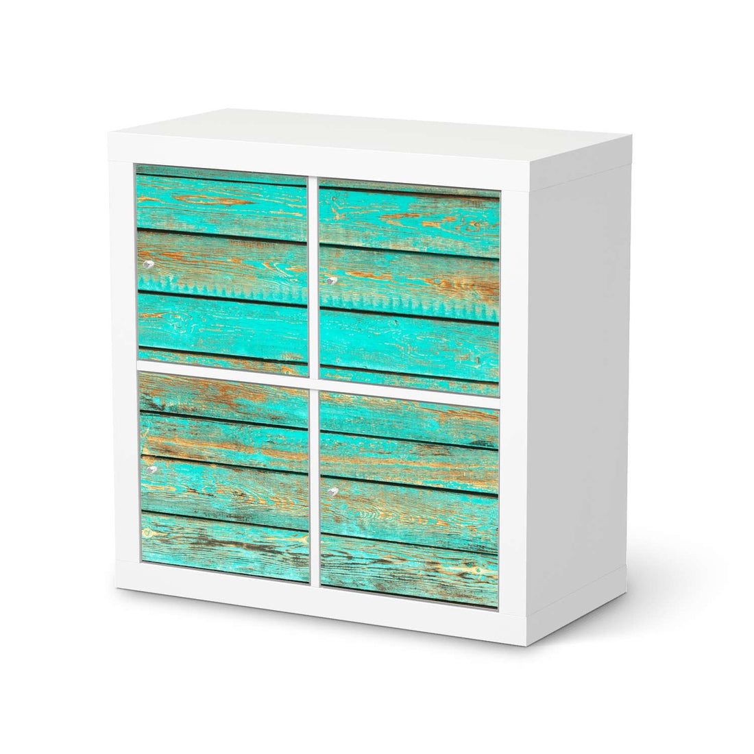 Klebefolie für Möbel Wooden Aqua - IKEA Kallax Regal 4 Türen  - weiss