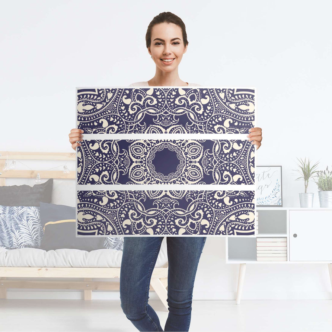 Klebefolie für Möbel Blue Mandala - IKEA Malm Kommode 3 Schubladen - Folie