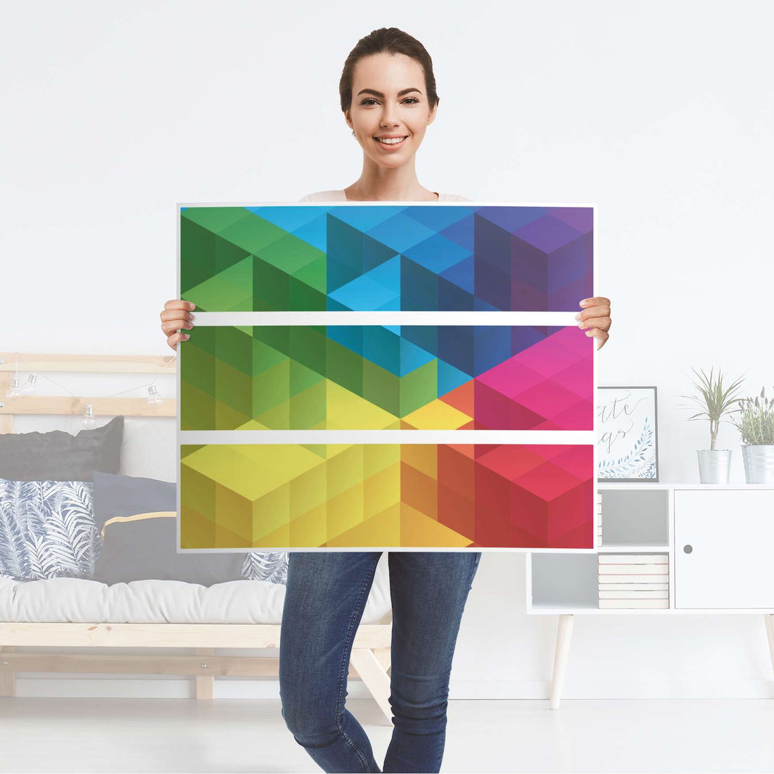 Klebefolie für Möbel Colored Cubes - IKEA Malm Kommode 3 Schubladen - Folie