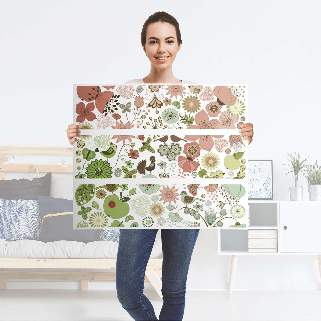 Klebefolie für Möbel Flower Pattern - IKEA Malm Kommode 3 Schubladen - Folie