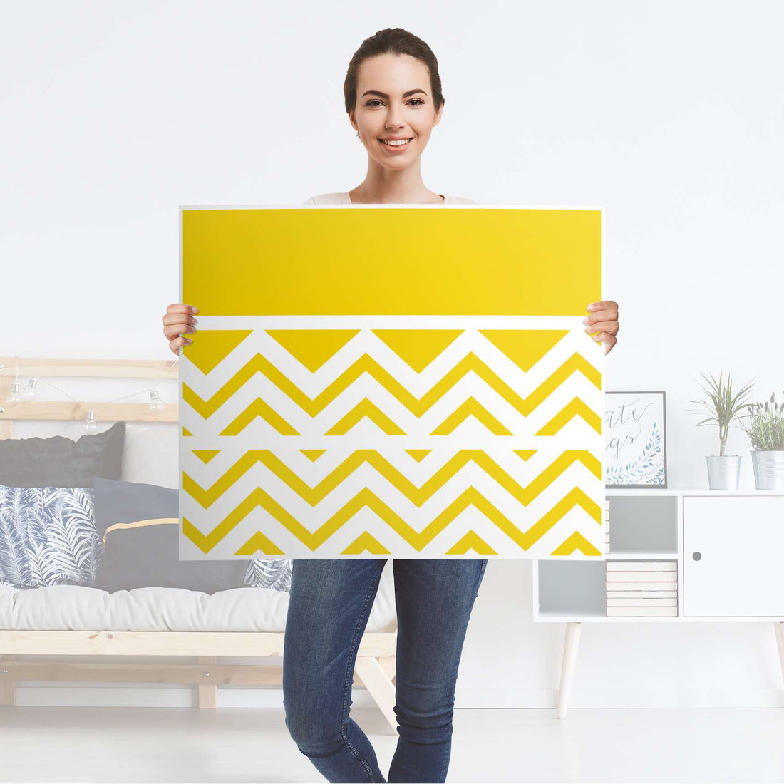 Klebefolie für Möbel Gelbe Zacken - IKEA Malm Kommode 3 Schubladen - Folie
