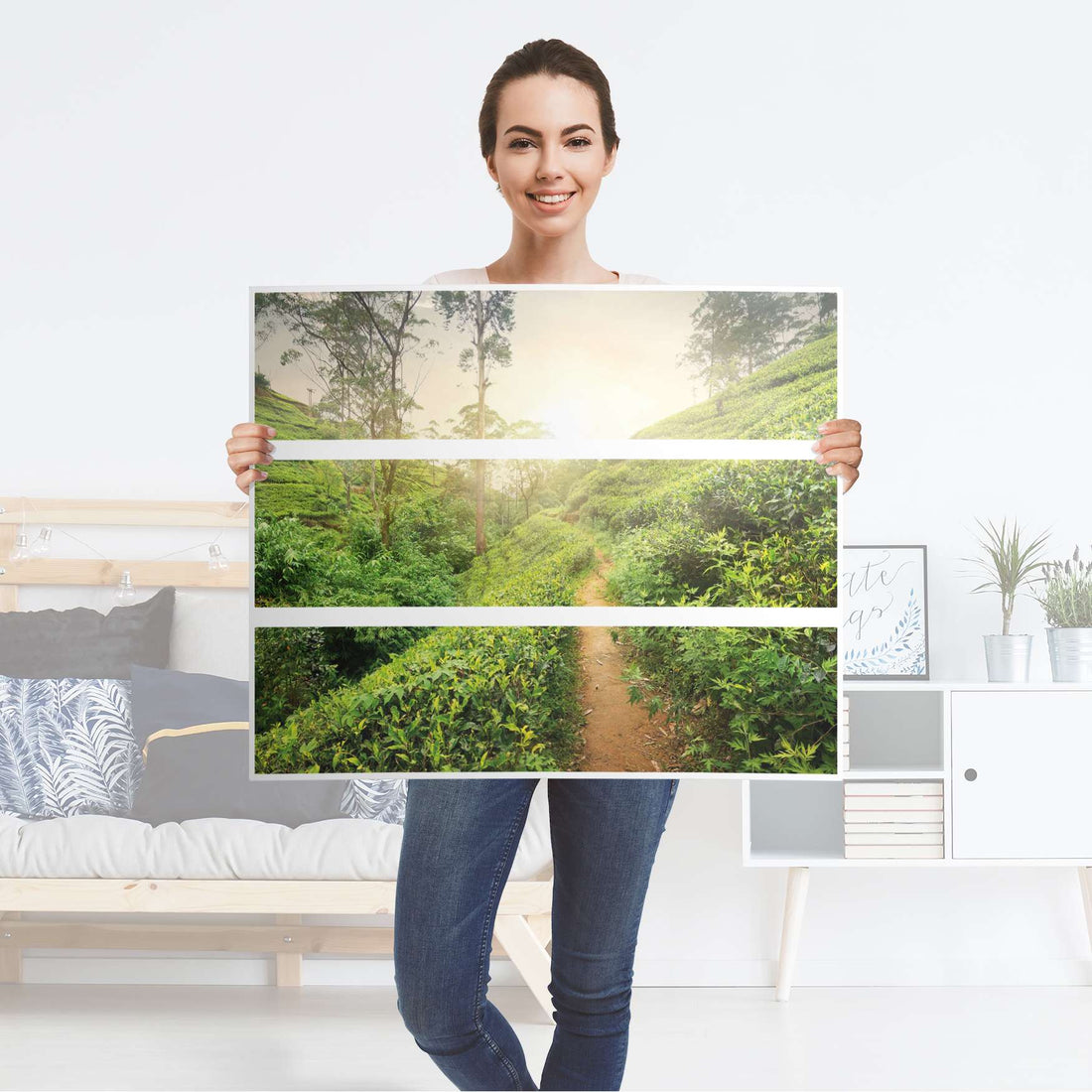 Klebefolie für Möbel Green Tea Fields - IKEA Malm Kommode 3 Schubladen - Folie