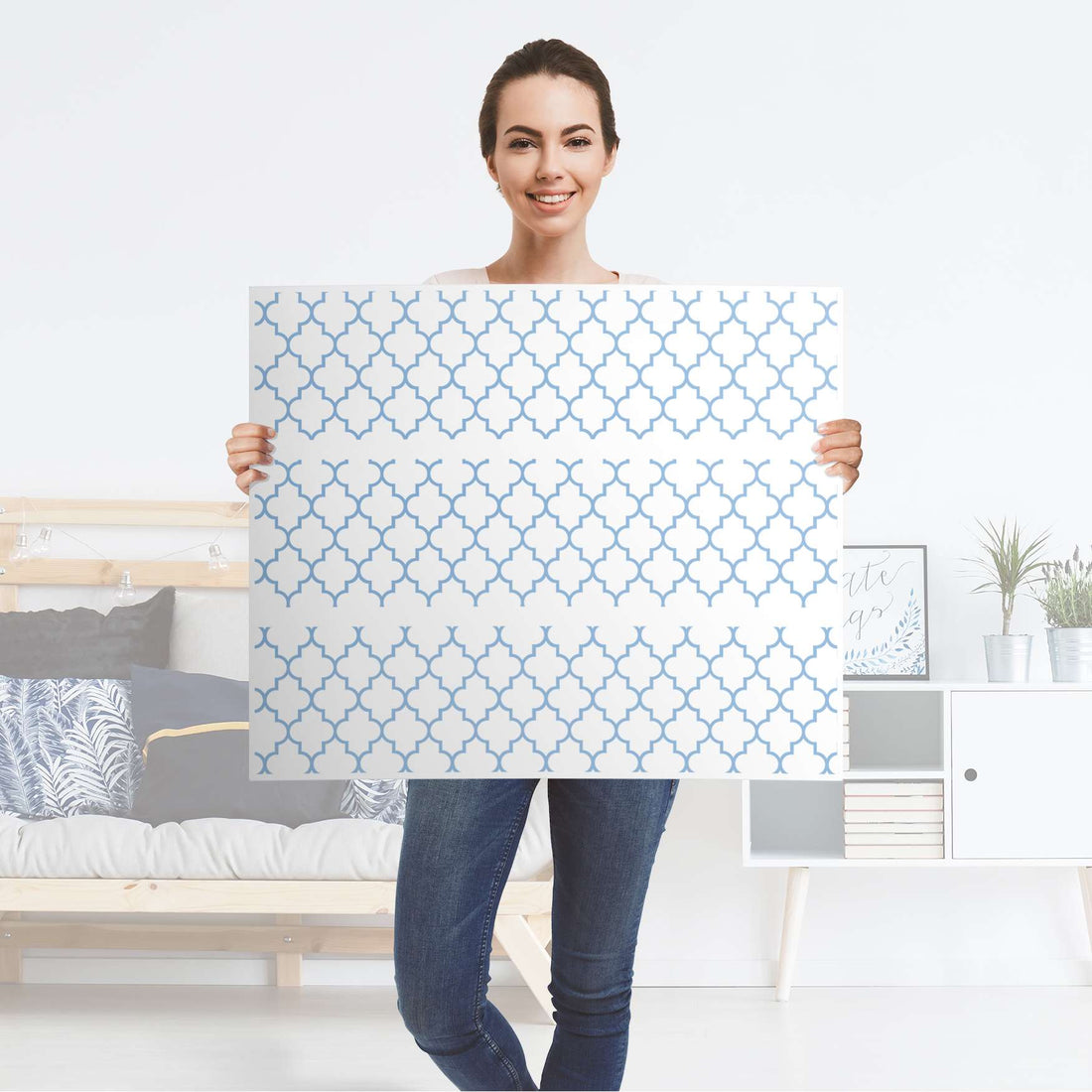 Klebefolie für Möbel Retro Pattern - Blau - IKEA Malm Kommode 3 Schubladen - Folie
