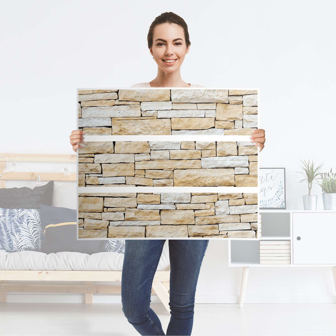 Klebefolie für Möbel Sandstein - IKEA Malm Kommode 3 Schubladen - Folie