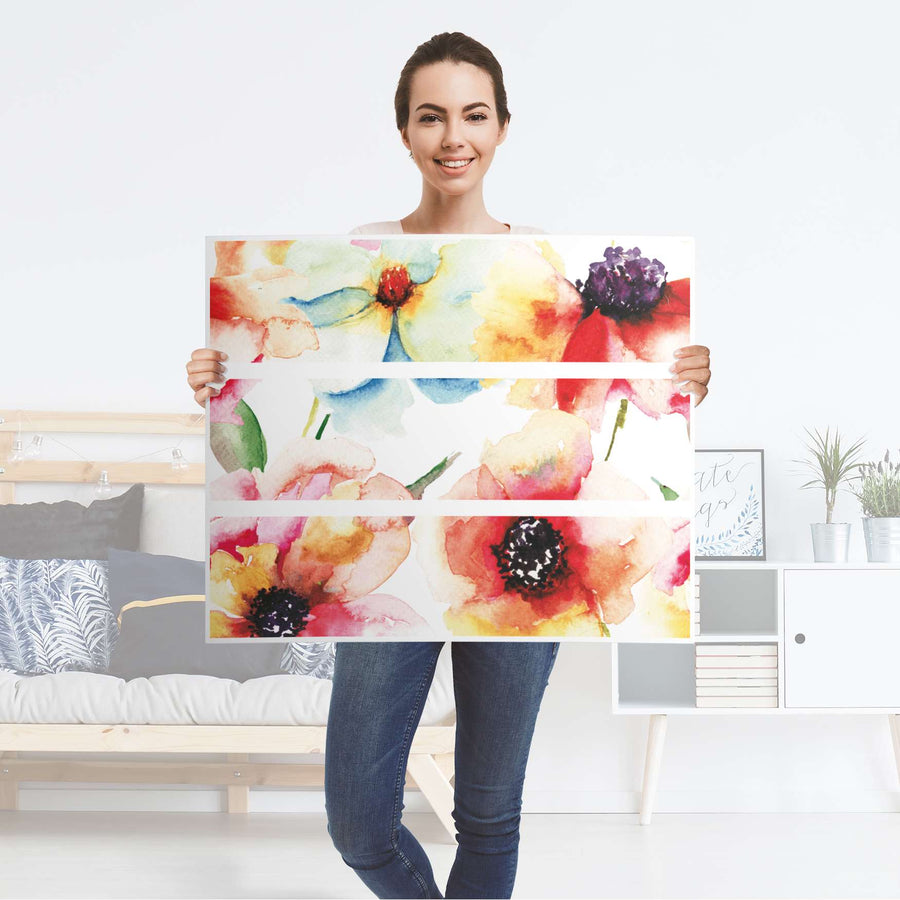 Klebefolie für Möbel Water Color Flowers - IKEA Malm Kommode 3 Schubladen - Folie