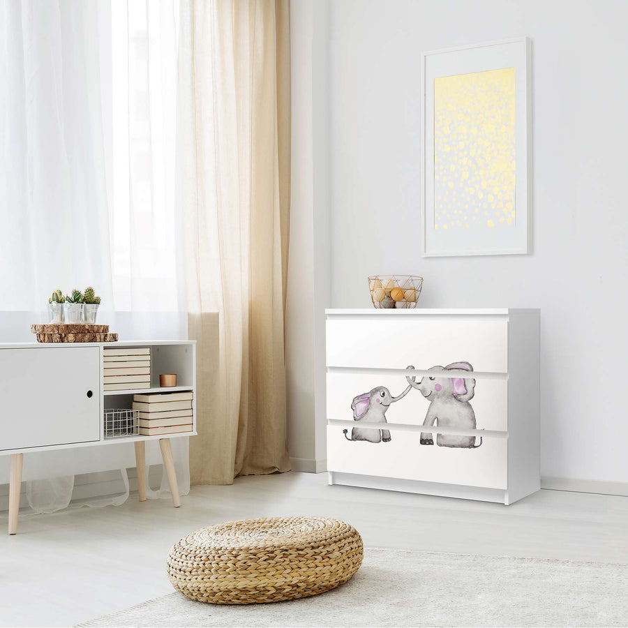Klebefolie für Möbel Elefanten - IKEA Malm Kommode 3 Schubladen - Schlafzimmer