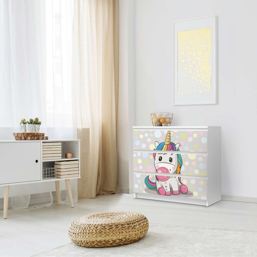 Klebefolie für Möbel Rainbow das Einhorn - IKEA Malm Kommode 3 Schubladen - Schlafzimmer