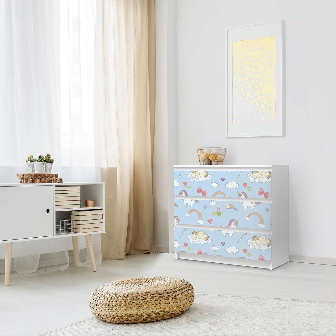 Klebefolie für Möbel Rainbow Unicorn - IKEA Malm Kommode 3 Schubladen - Schlafzimmer