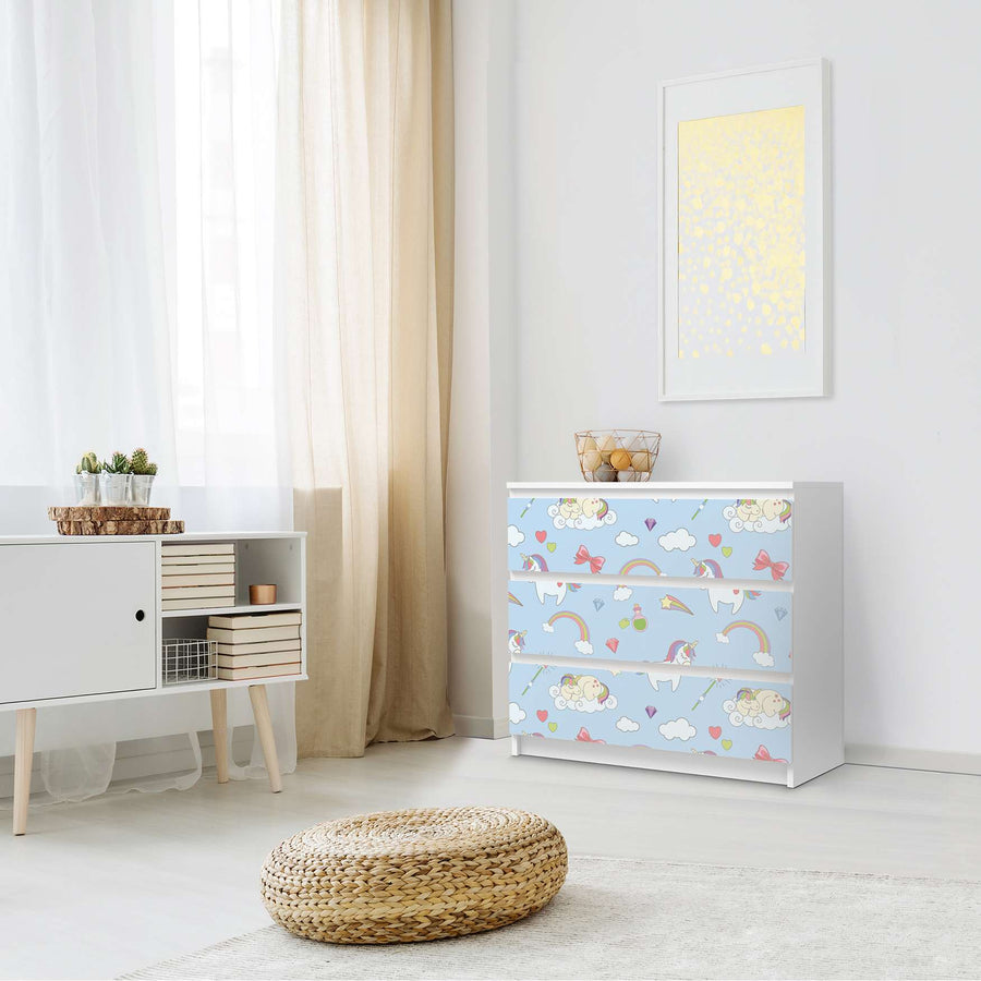 Klebefolie für Möbel Rainbow Unicorn - IKEA Malm Kommode 3 Schubladen - Schlafzimmer