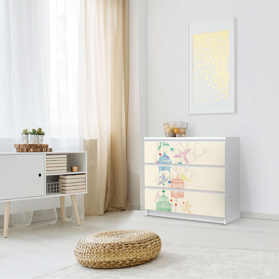 Klebefolie für Möbel Birdcage - IKEA Malm Kommode 3 Schubladen - Schlafzimmer
