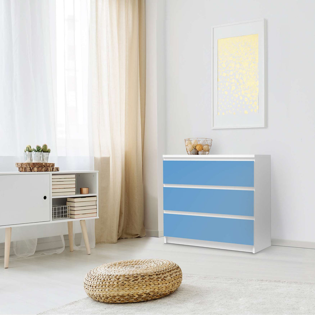 Klebefolie für Möbel Blau Light - IKEA Malm Kommode 3 Schubladen - Schlafzimmer