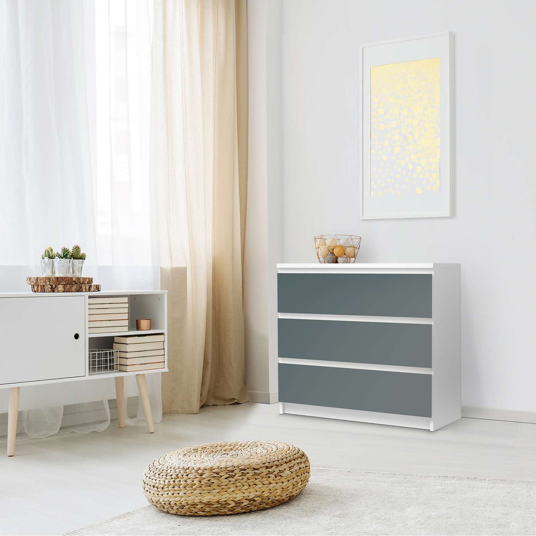 Klebefolie für Möbel Blaugrau Light - IKEA Malm Kommode 3 Schubladen - Schlafzimmer