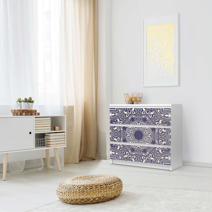 Klebefolie für Möbel Blue Mandala - IKEA Malm Kommode 3 Schubladen - Schlafzimmer